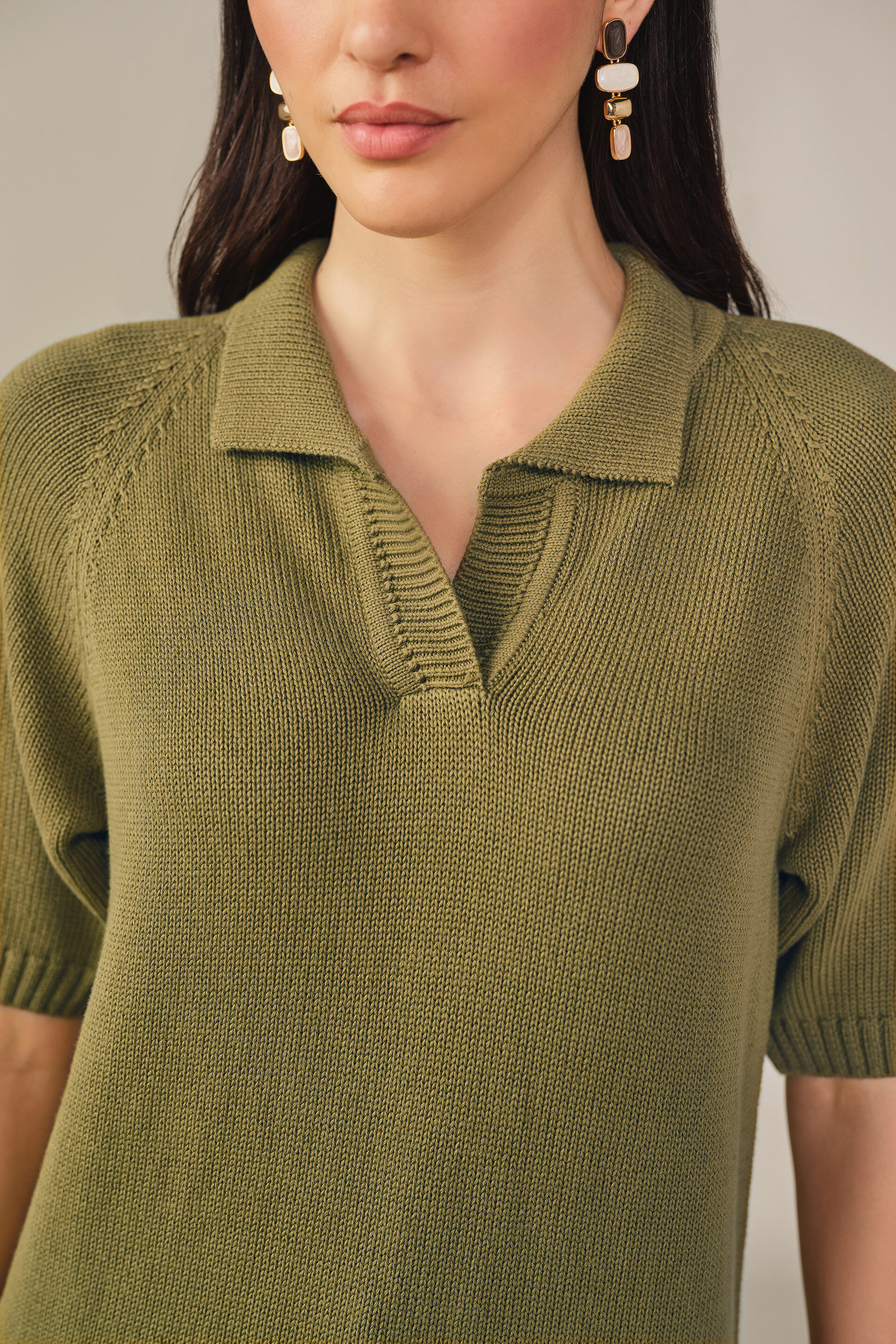 Solid Polo Top in Olive, Olive, image 2